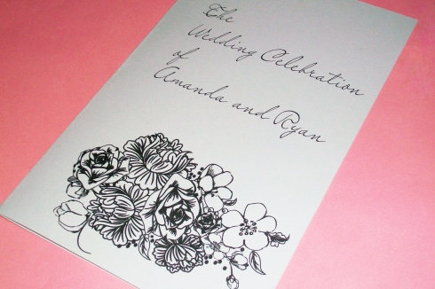 What a gorgeous wedding program A beautiful floral design printed in black